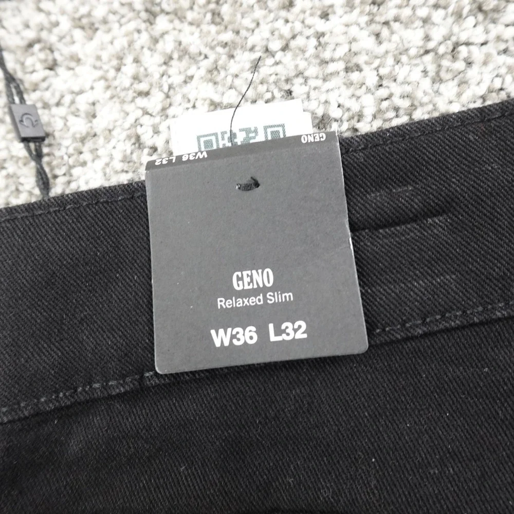NEW True Religion Jeans Mens 36X32 Black Denim Pants Geno Relaxed Slim Straight‎